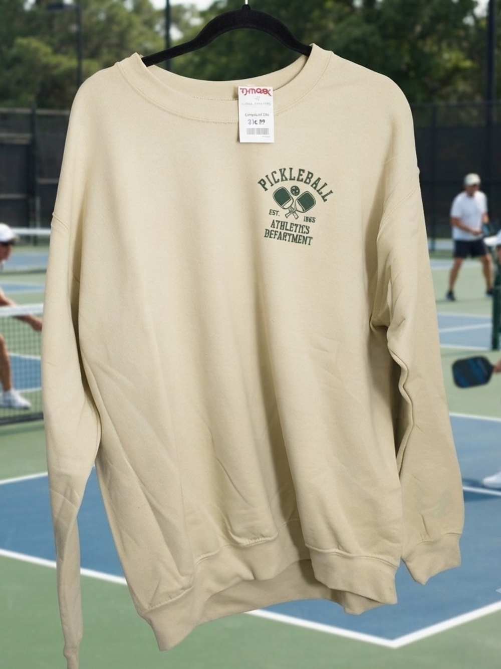 T.J.Maxx Men’s Cream Crewneck with Green Pickleball Logo